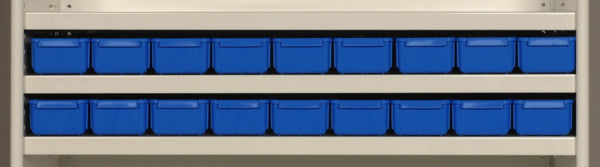 AT40 VISIPLAS Parts Trays Showing Nine Trays on 900mm Wide x 400mm Deep Shelf