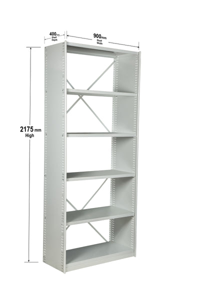 Angled View of VISIPLAS BS201 Steel Shelving Kit with 6 Shelves