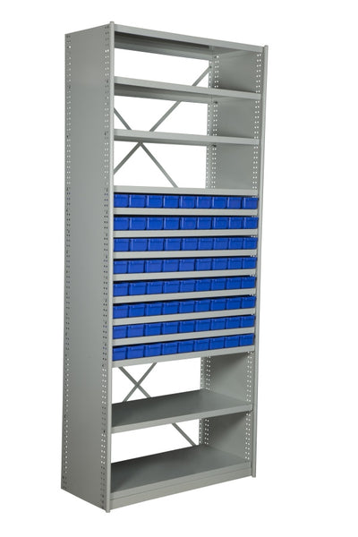 VISIPLAS BS219 Steel Shelving Kit with 14 Shelves and 72 x AT40 Parts Trays